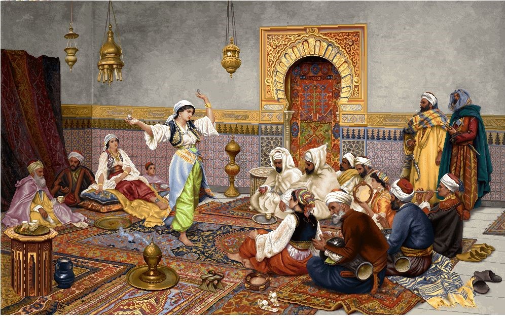 نخ و نقشه تابلو فرش طرح بزم شادی در مصر (رقص The Dance) (کد H5-498 ) فرانسوی اثر جولیو روزاتی