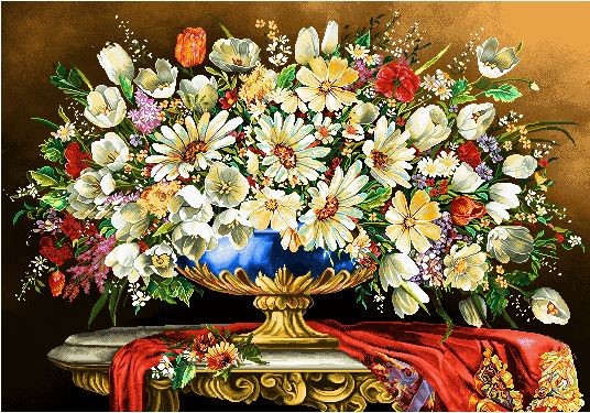 نخ و نقشه تابلو فرش طرح    (کد A25-444) گل و گلدان