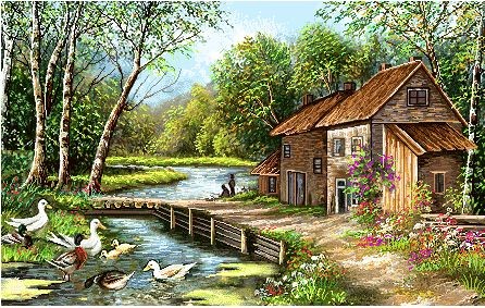 نخ و نقشه تابلو فرش طرح منظره (کد H6-382) طبیعت