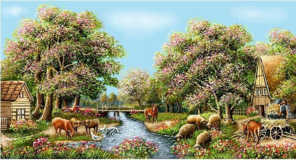 نخ و نقشه تابلو فرش طرح منظره (کد H6-383) طبیعت
