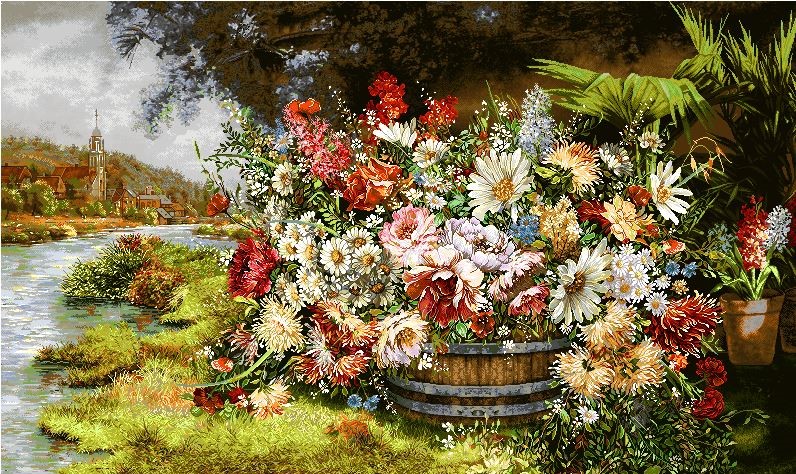 نخ و نقشه تابلو فرش طرح    (کد A14-811) گل وگلدان