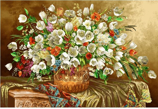 نخ و نقشه تابلو فرش طرح    (کد A14-833) گل وگلدان