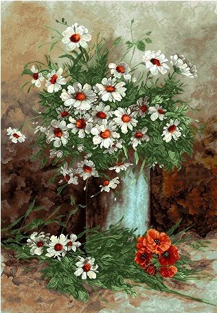 نخ و نقشه تابلو فرش طرح    (کد A14-888) گل وگلدان