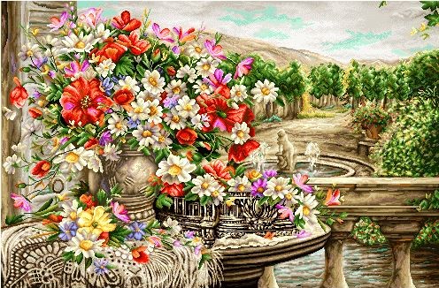 نخ و نقشه تابلو فرش طرح    (کد A14-966) گل وگلدان