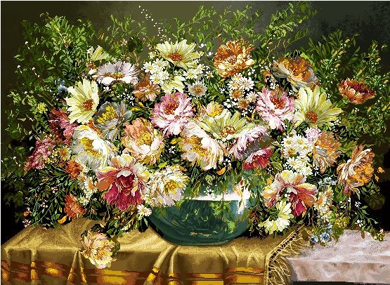 نخ و نقشه تابلو فرش طرح    (کد A16-577) گل وگلدان